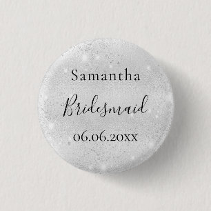 Badge Rond 2,50 Cm Bridesmaid silver sparkle elegant name