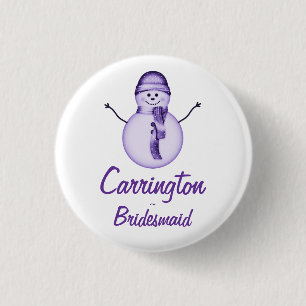 Badge Rond 2,50 Cm "Bridesmaid" - Snowman avec Casquette pourpre & Éc