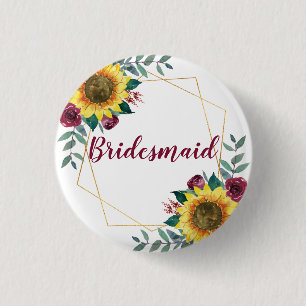 Badge Rond 2,50 Cm Bridesmaid Tournesol géométrique Bourgogne
