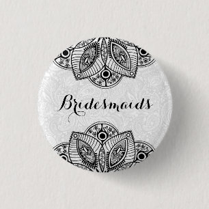 Badge Rond 2,50 Cm BridesMaids Black Lace White Arrière - plan