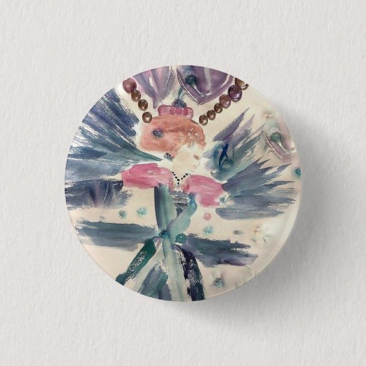 BADGE ROND 2,50 CM BROCHE DE DAME TURQUOISE (AQUARELLE) (Devant)