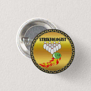 Badge Rond 2,50 Cm Broches de quilles et boule avec le mot STRIKEOLOG