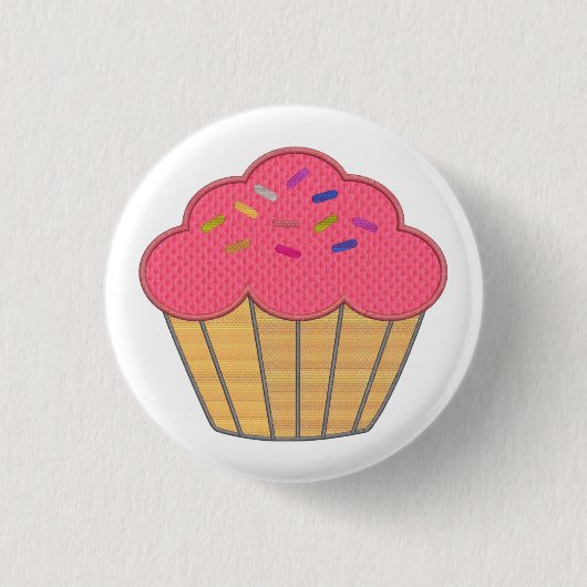 Badge Rond 2,50 Cm Broderie Faux Cupcake fraise Imprimer (Devant)