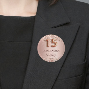Badge Rond 2,50 Cm Broussette en or rose Quinceanera