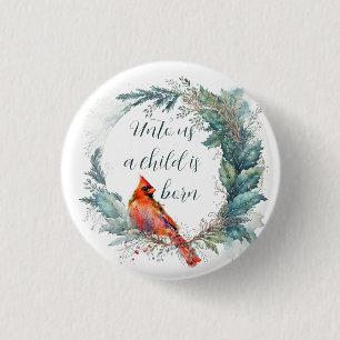 Badge Rond 2,50 Cm Buisson de houx vert doré Cardinal Citation chréti
