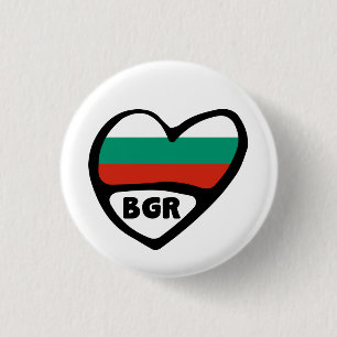 Badge Rond 2,50 Cm Bulgarie Code du pays Drapeau Insigne de coeur, BG