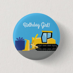 Badge Rond 2,50 Cm Bulldozer Cute 1er Anniversaire Fête Construction