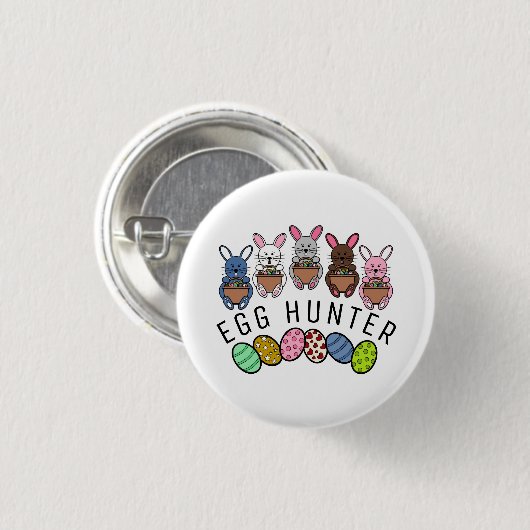 Badge Rond 2,50 Cm Bunnies de Pâques, Chasseur d'Oeufs (Devant & derrière)