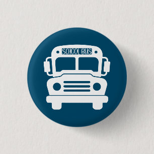 Badge Rond 2,50 Cm Bus scolaire blanc sur Arrière - plan bleu