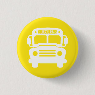 Badge Rond 2,50 Cm Bus scolaire blanc sur Arrière - plan jaune