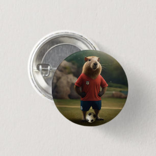 Badge Rond 2,50 Cm "But Getter : L'étoile de football Capybara"