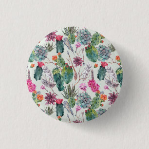 Badge Rond 2,50 Cm Cactus exotique d'aquarelle de Boho et motif