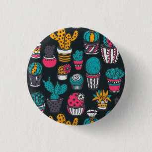 Badge Rond 2,50 Cm Cactus tiré par la main dans le motif de style de