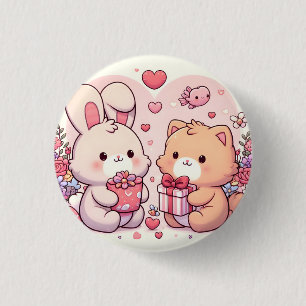 Badge Rond 2,50 Cm Cadeau d'amour de lapin et d'ours mignon Kawaii de