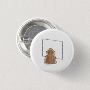 Badge Rond 2,50 Cm Cadeau de chiot brun mignon attendant près de la f