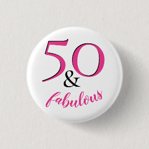 Badge Rond 2,50 Cm Cadeau de fête d'anniversaire rose et blanc 50 & F
