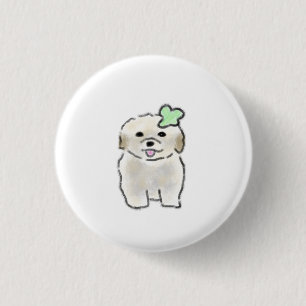 Badge Rond 2,50 Cm Cadeau de maman de chien Bichon Frise Trèfle à qua
