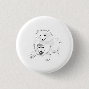 Badge Rond 2,50 Cm Cadeau Meilleurs Amis Chiots Samoyède et Husky