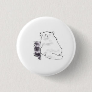 Badge Rond 2,50 Cm Cadeau Peluche Chat Blanc et Compagnon