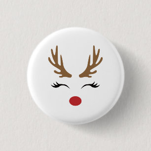Badge Rond 2,50 Cm Cadeaux de Noël de Renne au Nez Rouge Drôle Mignon