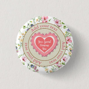 Badge Rond 2,50 Cm Cadre de cœur floral élégant : pour chaque occasio