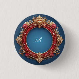 Badge Rond 2,50 Cm Cadre doré orné avec gemme en forme de cœur