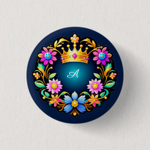 Badge Rond 2,50 Cm Cadre floral de couronne royale