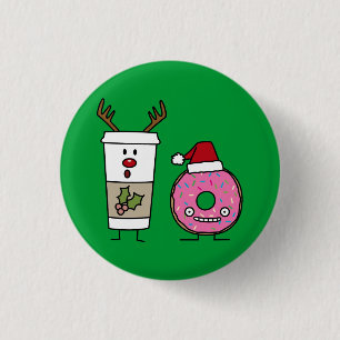 Badge Rond 2,50 Cm Café de renne de Noël et beignet de Père Noël