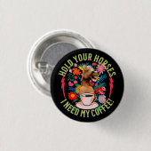 Badge Rond 2,50 Cm Café drôle de cheval amateur d'humour (Devant & derrière)