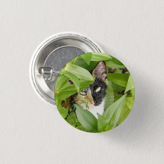 Badge Rond 2,50 Cm Calico Cat dans les Zinnias (Devant & derrière)