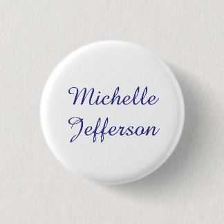 Badge Rond 2,50 Cm Calligraphie Bleue & Blanc Élégant Chic Moderne
