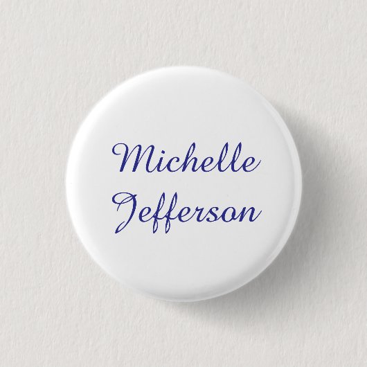 Badge Rond 2,50 Cm Calligraphie Bleue & Blanc Élégant Chic Moderne (Devant)
