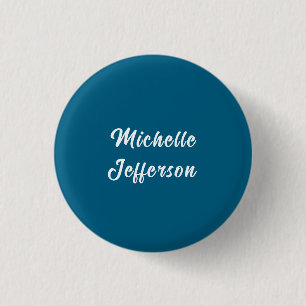 Badge Rond 2,50 Cm Calligraphie Bleue & Blanc Élégant Chic Moderne