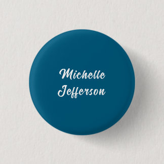 Badge Rond 2,50 Cm Calligraphie Bleue & Blanc Élégant Chic Moderne