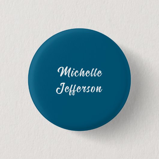 Badge Rond 2,50 Cm Calligraphie Bleue & Blanc Élégant Chic Moderne (Devant)