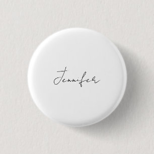 Badge Rond 2,50 Cm Calligraphie Elégant Noir Blanc Plaine Nom simple