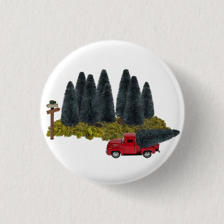 Badge Rond 2,50 Cm Camion vintage avec sapin de Noël