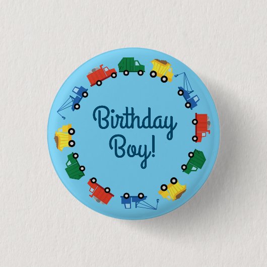 Badge Rond 2,50 Cm Camions Voitures Cute 1er Anniversaire Thème de fê (Devant)