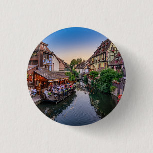 Badge Rond 2,50 Cm Canal d'eau Fleur Alsace France