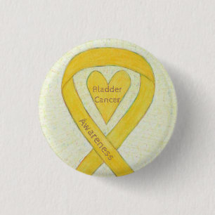 Badge Rond 2,50 Cm Cancer de la vessie Coeur Jaune Sensibilisation Pi