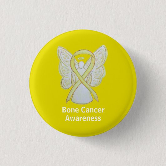 Badge Rond 2,50 Cm Cancer de l'os Sensibilisation à l'angle jaune Épi (Devant)