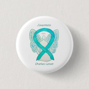 Badge Rond 2,50 Cm Cancer de l'ovaire Sensibilisation Turquoise Ruban