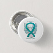 Badge Rond 2,50 Cm Cancer de l'ovaire Sensibilisation Turquoise Ruban (Devant & derrière)