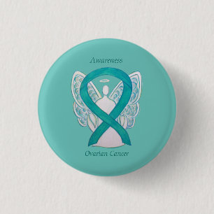 Badge Rond 2,50 Cm Cancer de l'ovaire Sensibilisation Turquoise Ruban