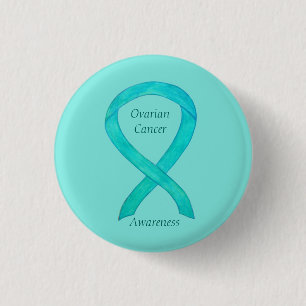 Badge Rond 2,50 Cm Cancer de l'ovaire Turquoise de sensibilisation Ru