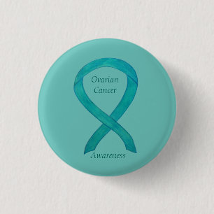 Badge Rond 2,50 Cm Cancer de l'ovaire Turquoise de sensibilisation Ru
