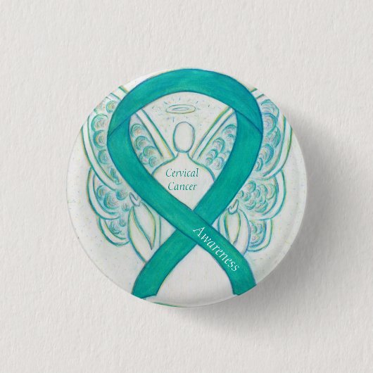 Badge Rond 2,50 Cm Cancer du col utérin Sensibilisation Turquoise Bou (Devant)