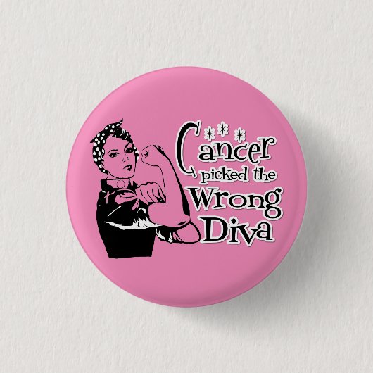 Badge Rond 2,50 Cm Cancer Du Sein : Le Mauvais Diva (Rose Clair) (Devant)