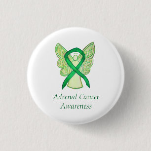 Badge Rond 2,50 Cm Cancer surrénal Sensibilisation verte Ruban Ange É