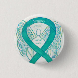 Badge Rond 2,50 Cm Cancer utérin Sensibilisation Turquoise Ruban Ange